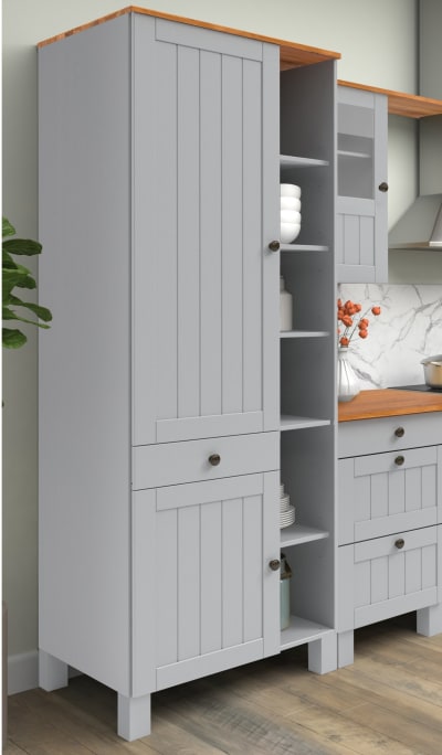 Meuble haut de cuisine avec 2 portes 1 tiroir et 6 niches en pin gris