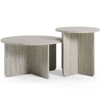 Set de 2 tables basses rondes décor travertin