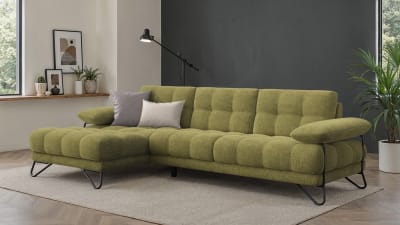 Canapé d'angle gauche 4 places, tissu vert olive
