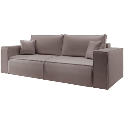 Canapé convertible 3 places avec coffre, simili cuir, beige foncé