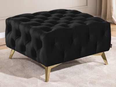 Repose-pieds Chesterfield en velours noir avec pieds dorés