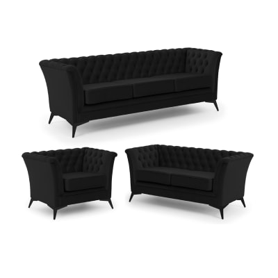 Ensemble de canapés Chesterfield 3+2+1 en velours noir