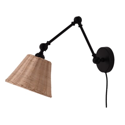 Applique murale avec bras orientable et abat-jour en rotin, E27 20cm
