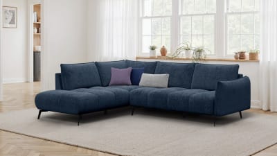 Canapé d'angle gauche 5 places, tissu bleu marine