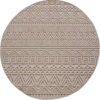 Tapis rond bouclés à relief ethnik beige 120x120cm