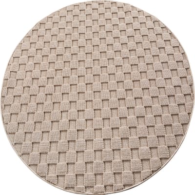 Tapis rond bouclés à relief damier beige 120x120cm