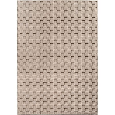 Tapis bouclés à relief damier beige 80x250cm