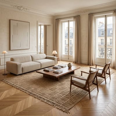 Tapis damier en jute naturel artisanal reliefs beige 160x230