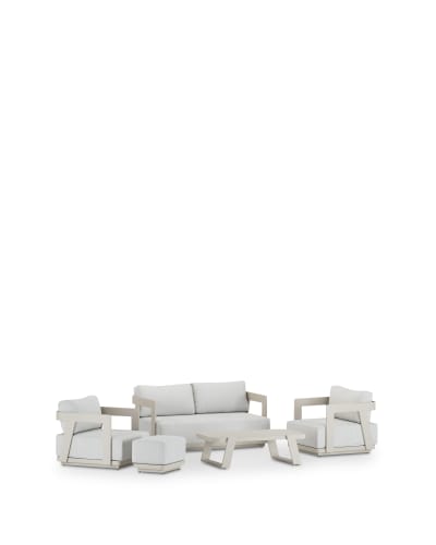 Salon de jardin 4 places avec repose-pieds en aluminium beige