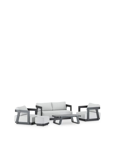 Salon de jardin 4 places avec repose-pieds en aluminium anthracite