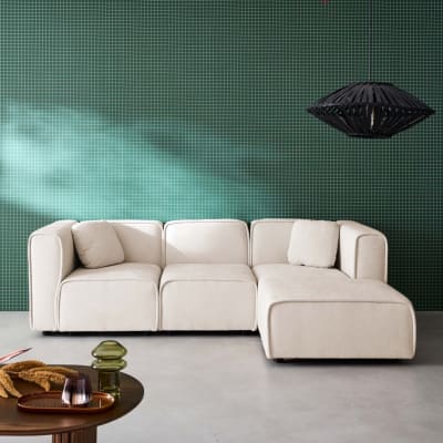 Canapé d'angle droite 3 places tissu beige