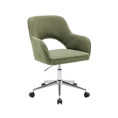Chaise de bureau à roulettes velours côtelé kaki et chromé