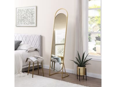Miroir sur pied métal doré