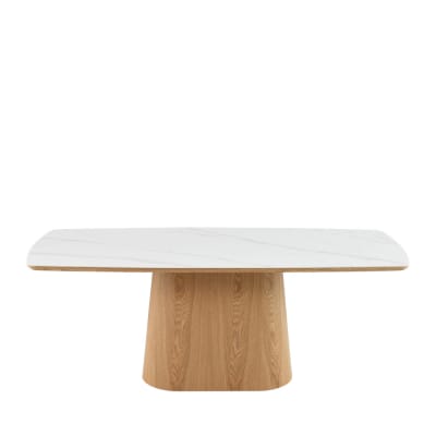 Table à manger 8 personnes effet marbre et bois - bois clair