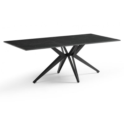 Table basse 120x60 cm céramique noir marbré pied étoile