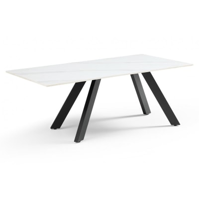 Table basse 120x60 cm céramique blanc marbré pieds inclinés