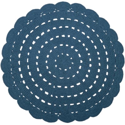 Tapis lavable rond Alma crochet bleu (120 cm)