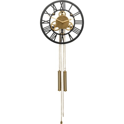 Horloge ronde mécanisme apparent en aluminium noir et doré