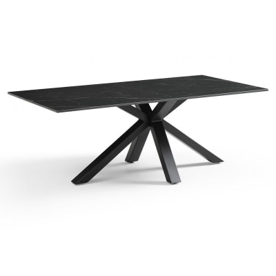 Table basse 120x60 cm céramique noir marbré pied croix