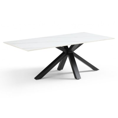 Table basse 120x60 cm céramique blanc marbré pied croix