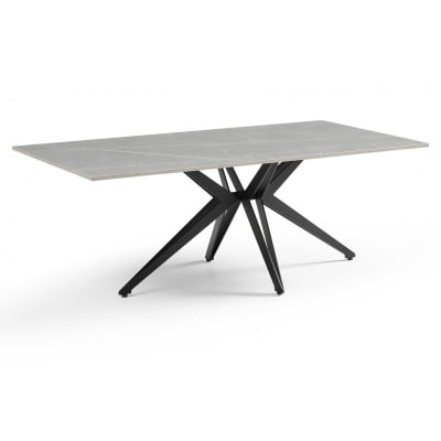 Table basse 120x60 cm céramique gris marbré pied étoile