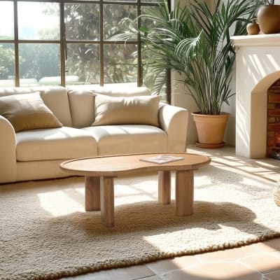 Table basse 120cm forme organique en bois de mindi