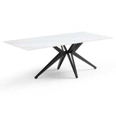 Table basse 120x60 cm céramique blanc marbré pied étoile