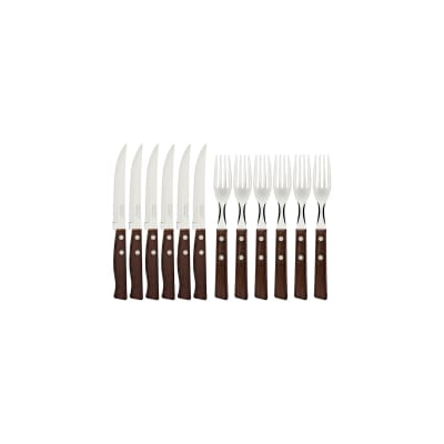 Lot de 12 set couteaux et fourchettes bois et inox marron