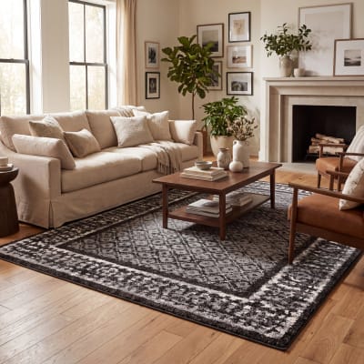 Tapis contemporain en polypropylène noir/argent, 122 x 183 cm
