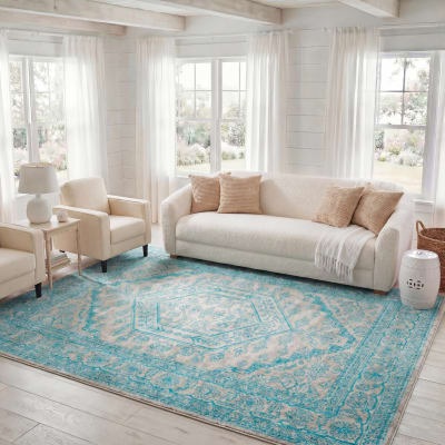Tapis médaillon en polypropylène gris/bleu, 122 x 183 cm