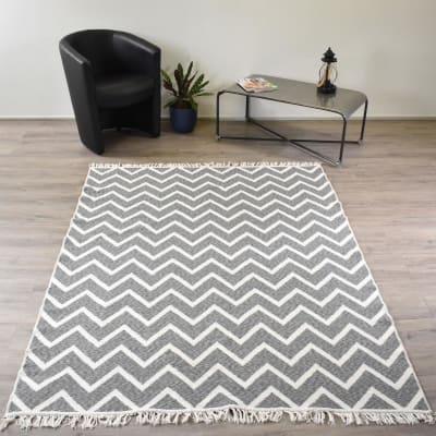 Tapis kilim 120x160 coton gris, écru