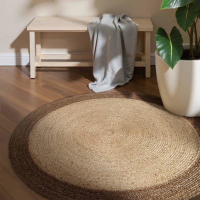 Tapis rond 120 x 120-rond cm, jute tissé à la main, motif simple beige