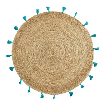 Tapis jute[ ]bleu[ ]120 x 120