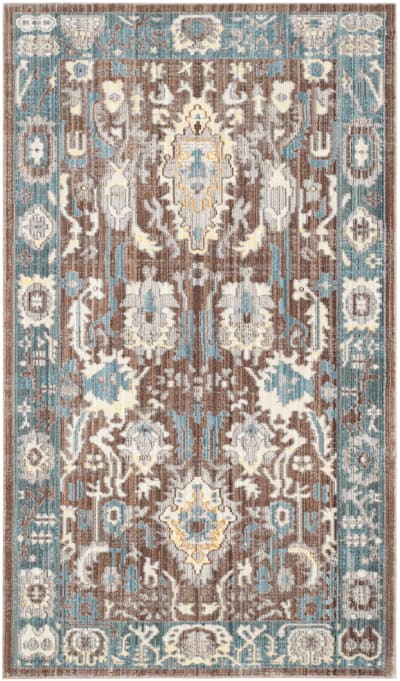 Tapis artisanat inspiré en polyester brun/vert, 122 x 183 cm