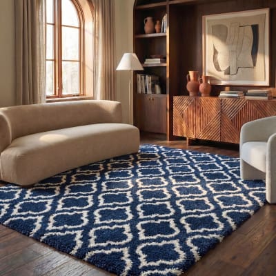 Tapis en polypropylène bleu/blanc, 122 x 183 cm