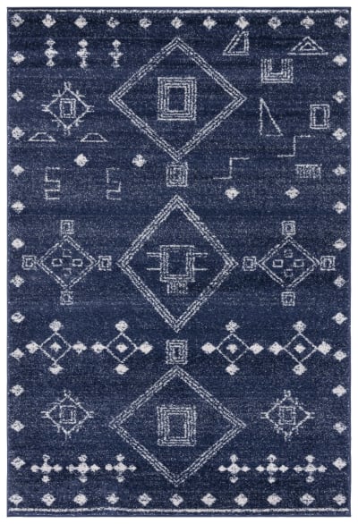 Tapis marocain boho tribal en polypropylène bleu/argent, 122 x 183 cm