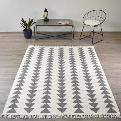 Tapis kilim 120x160 coton écru, gris