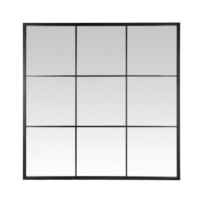Miroir industriel fenêtre 9 vues métal 120x120cm noir