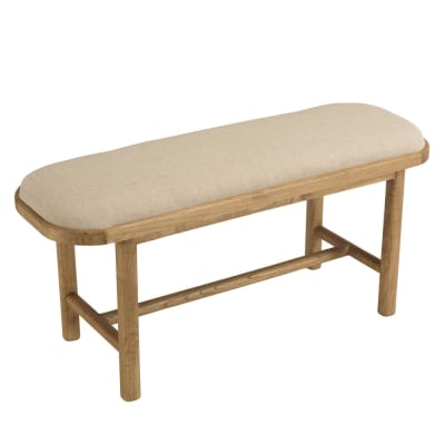 Banc 1 place avec coussin blanc en bois de mindi et rotin naturel
