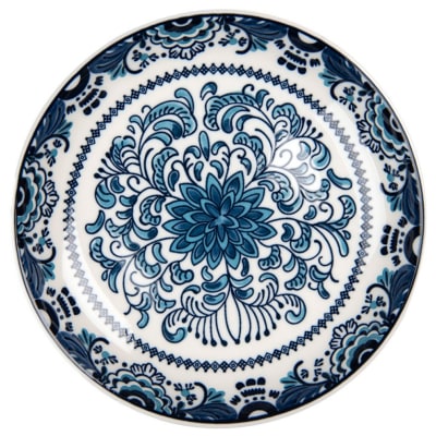 Assiette à dessert en céramique motif fleuri bleu 21x21x3cm