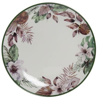 Assiette à dessert en porcelaine motif tropical 19x19x2cm