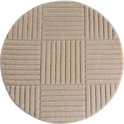 Tapis rond à motifs relief damier beige 120x120cm
