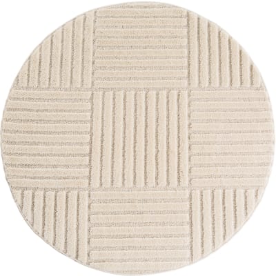 Tapis rond à motifs relief damier crème 200x200cm