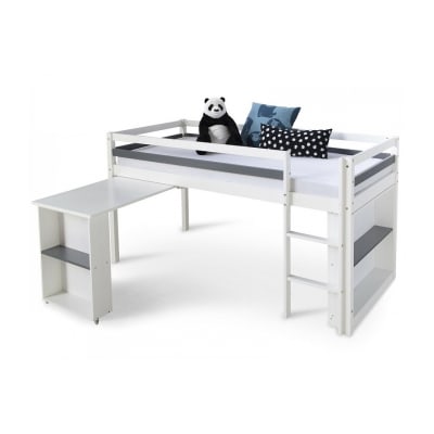 Lit Mezzanine bois blanc 90x200 avec bureau