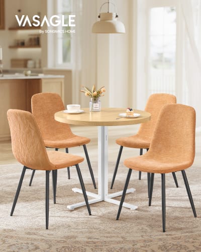 1 table ronde avec 4 chaises de salle à manger doré et marron