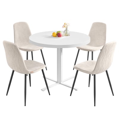 1 table ronde avec 4 chaises de salle à manger support en acier blanc