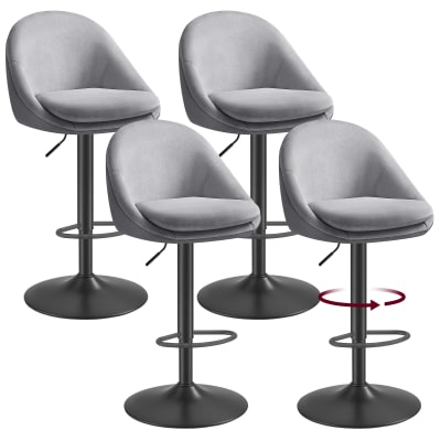 4 tabourets de bar avec dossier réglables gris et argenté