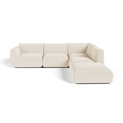 Canapé grand angle droit modulable 7 places velours chenillé crème