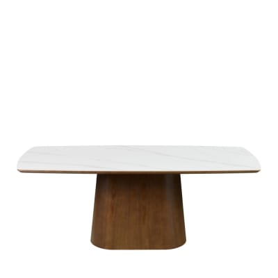 Table à manger 8 personnes effet marbre et bois - bois foncé
