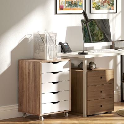 Caisson bureau mobile avec 5 tiroirs panneau de particules chêne